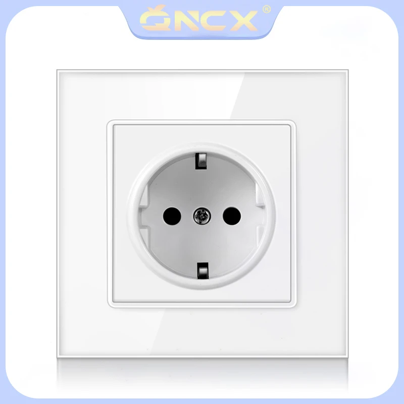 

QNCX EU Standard Wall Power Socket Outlets Crystal Glass Panel Power Plug 16a European Grounded Glass Wall Socket 86mm * 86mm