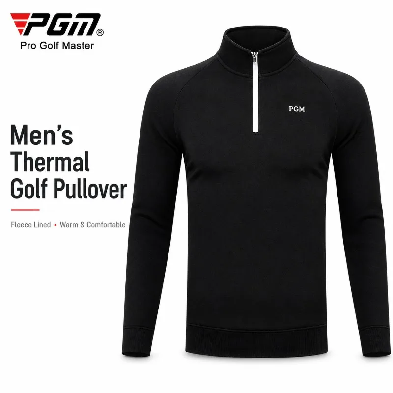 PGM Men's Fleece Lined Golf Pullover Winter Thermal Long Sleeve Quarter Zip Shirt Warm Stretch Base Layer Golf Training Top