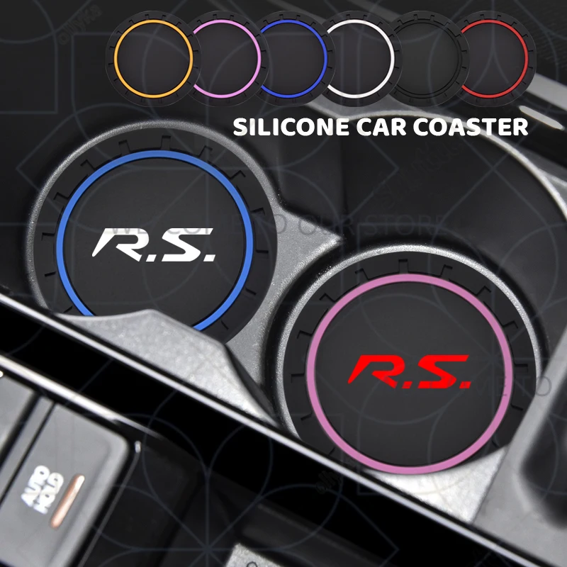2 шт. RS Sport Logo для Rafale Megane Kadjar Arkana Clio, автомобильный значок, держатель для стакана с водой, противоскользящий коврик, слот для бутылки, подставка для стайлинга
