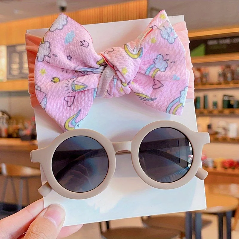 Haarband mit Schleife und Sonnenbrille-Set für Mädchen und Jungen, Blumendruck, Baby-Haarband, runde Sonnenbrille, Foto-Requisiten, Haaraccessoires 2026 – Detail 9