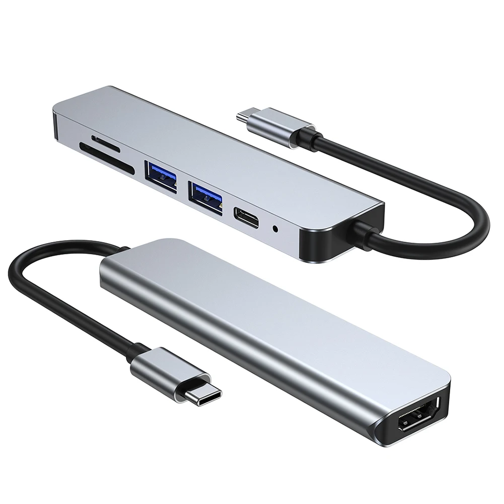 

Концентратор USB C 6 в 1, 100 Вт PD 4K HDMI-совместимый USB-адаптер, устройство чтения карт SD/TF, концентратор Type-c для ноутбуков USB C и других устройств типа C