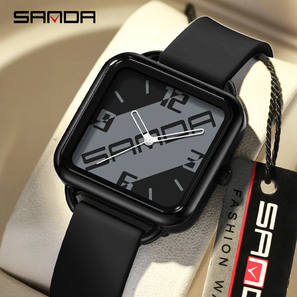 

SANDA 3261 Студенческие кварцевые часы, красочные водонепроницаемые часы для отдыха, креативный квадратный циферблат, модные мужские и женские кварцевые часы, подарок 0-1