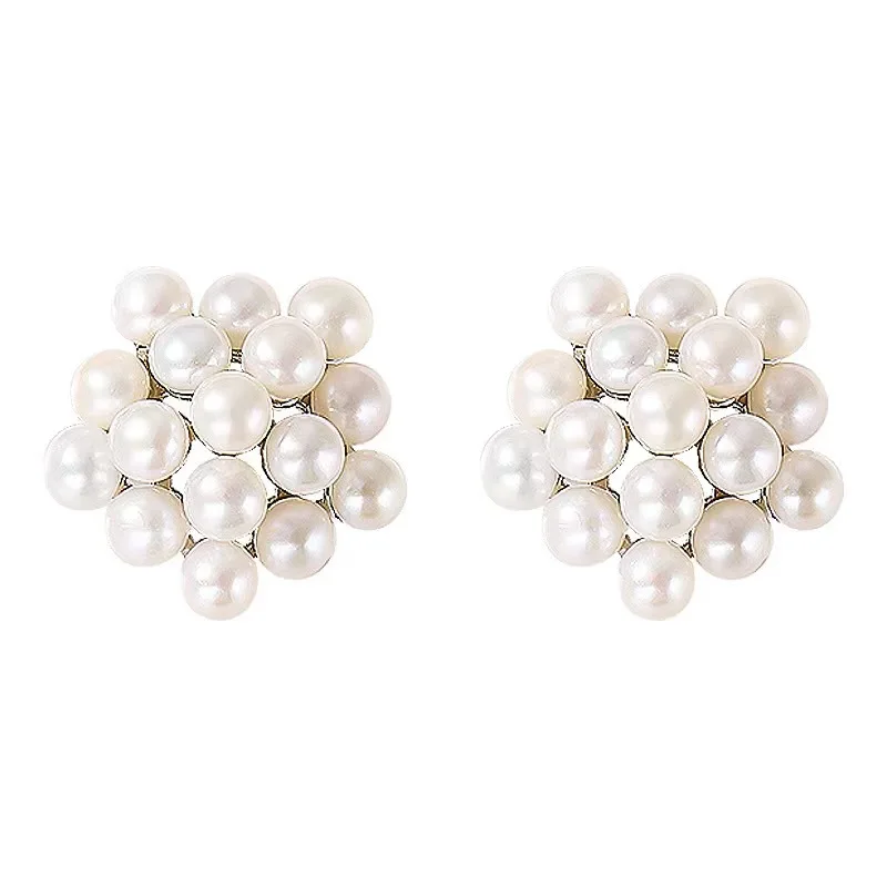 

Natural Pearl French Earrings S925 Silver Pearl Earrings Fashionable and Elegant Design Flower shaped Light Luxury Jewelry