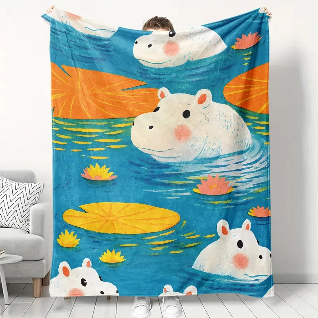cobertor-de-flanela-com-estampa-de-hipopotamo-branco-nadando-em-lagoa-de-lotus-fundo-azul-cobertor-quente-e-confortavel-para-decoracao-de-quarto-infantil