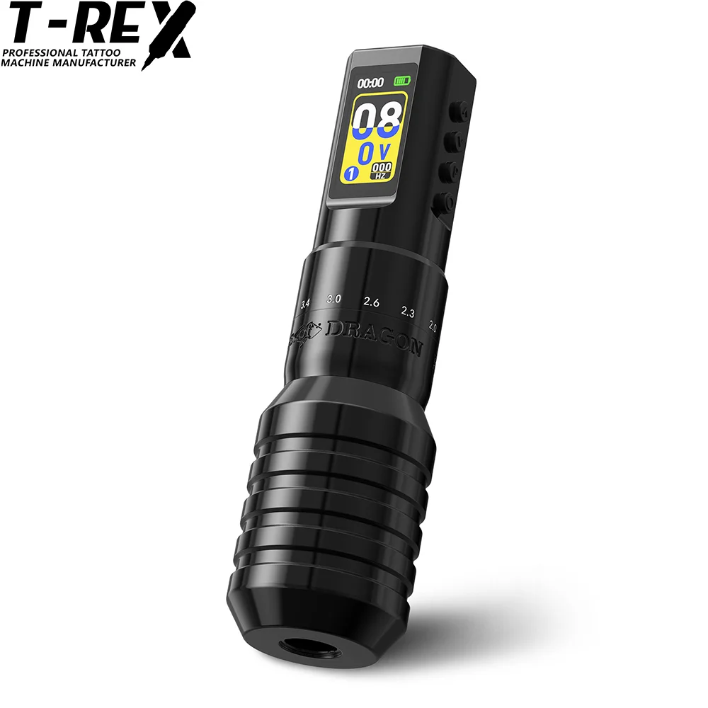

Беспроводная тату-машинка T-Rex Pro MAX с регулируемым ходом 2.0-4.2 мм, настраиваемым мотором и LDEAL-экраном для тату-искусства