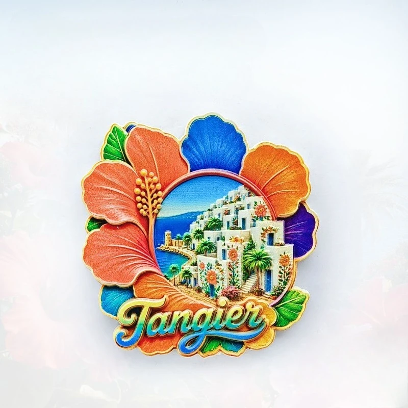 Tangier Floral Hill Town Fridge Magnet - Ornate 3D Moroccan Souvenir Unique North African Gift for Travel & Bohemian Decor