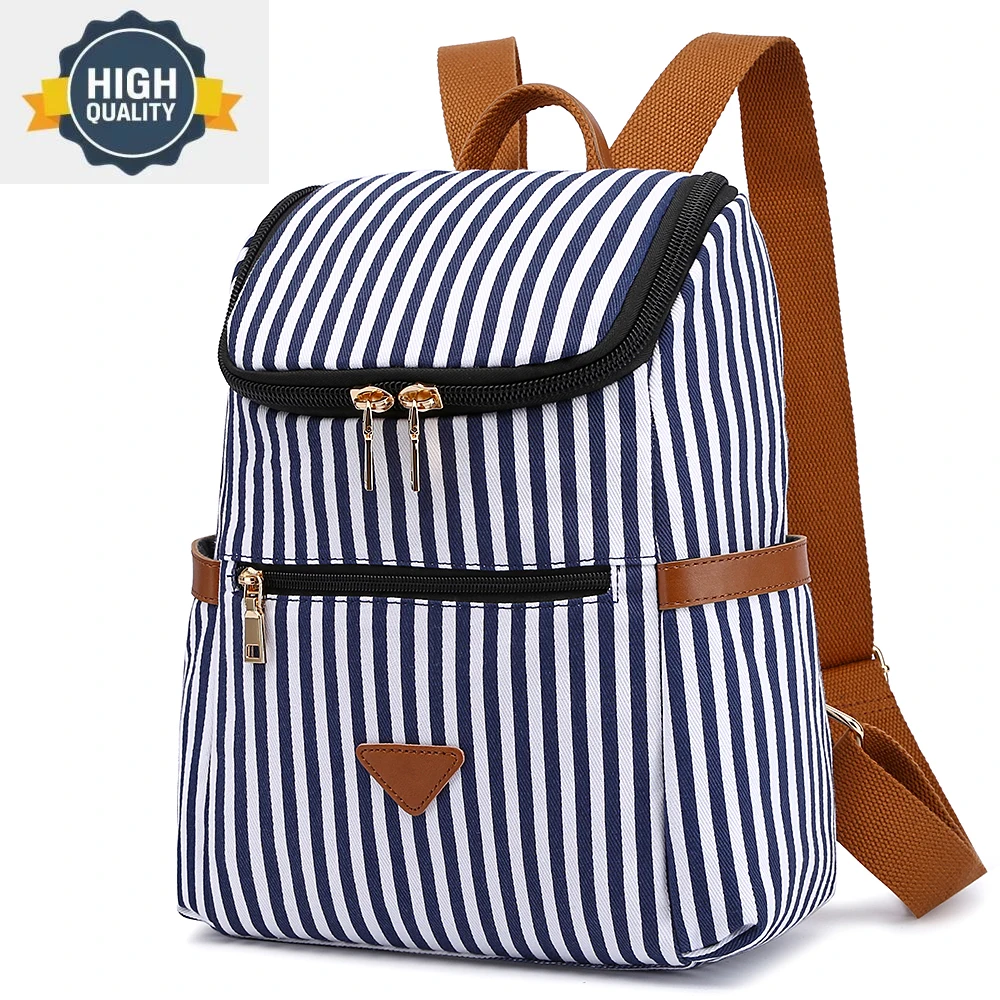 

Vintage Stripe Canvas Women Backpack Fashion Travel Bag College Students Girl Schoolbag Daily Life Mommy Bags