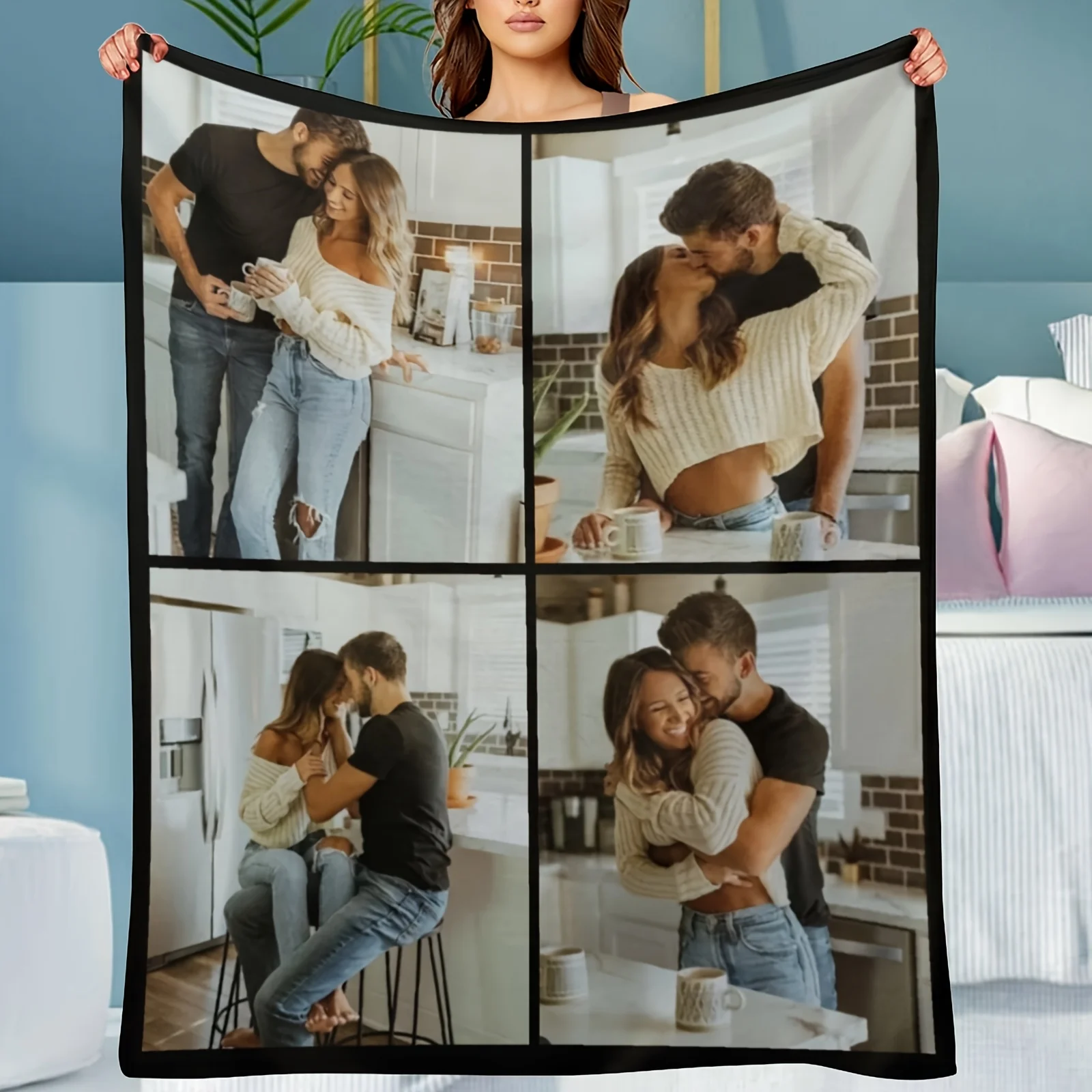 1 customized blanket with 4 photos, personalized photo fleece blanket, holiday gift for family, friends