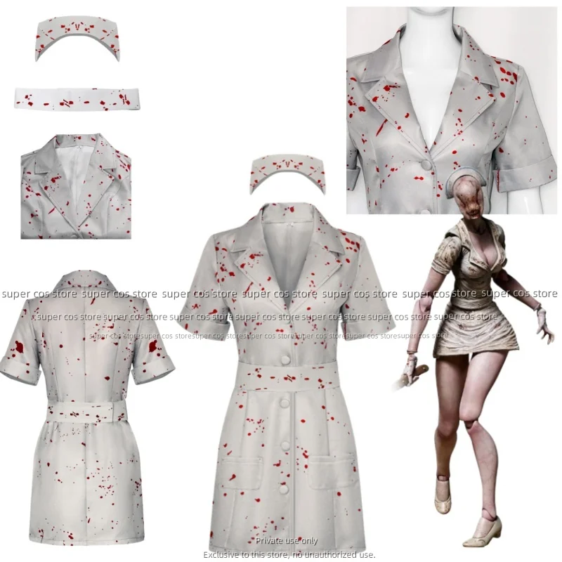 

Horror Movie Nurse Cosplay Costume Bubble Head Nurse Sexy Short Dress Scary Zombie Outfit for Halloween Party Suit