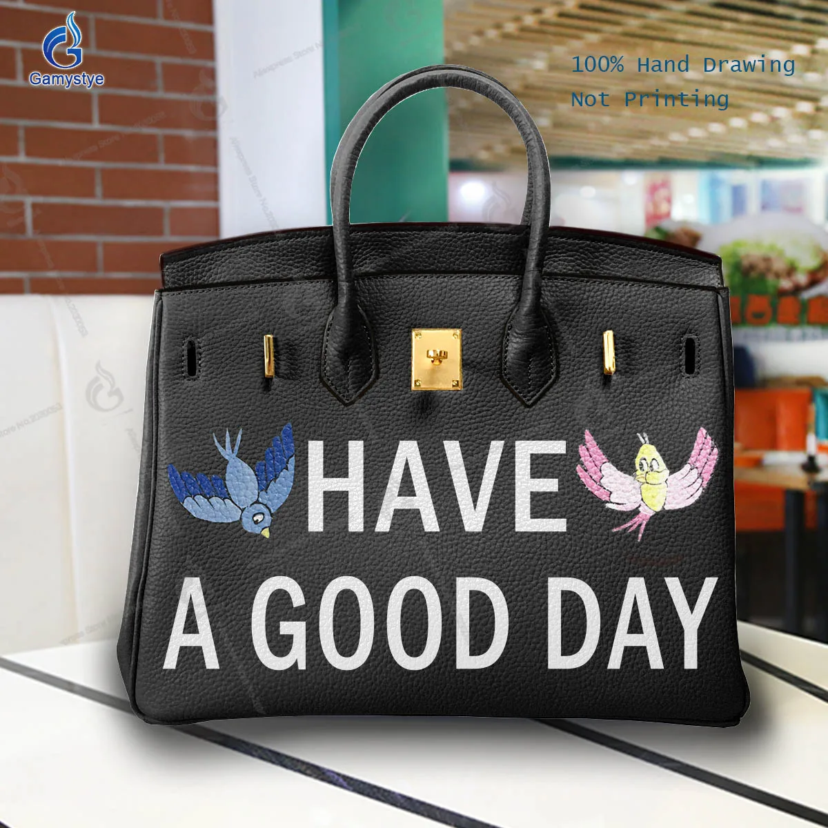 Personalizar bolso Art Hand Painted Two little birds Bags Ladies purses and handbags Messenger Clutch Totes Real Cowskin Leather