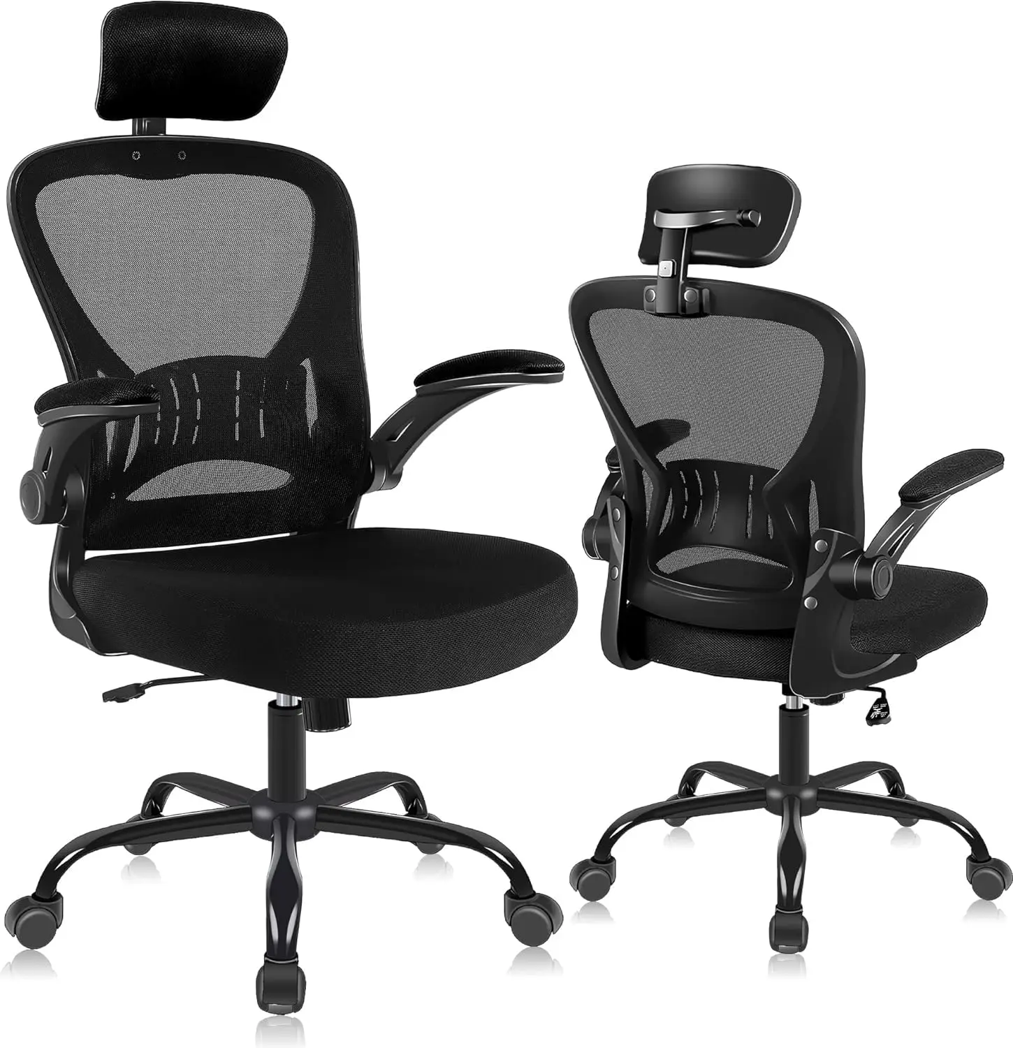 

Ergonomic Office Chair with Adjustable Headrest & Lumbar Support, Desk Chair with Flip-Up Armrests, Comfortable for Home, Office