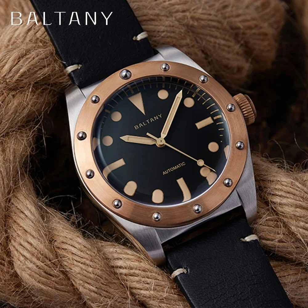 Baltany Design Unique Retro Men\'s Automatic Mechanical Wristwatch S4030 NH38 Stainless Steel Bronze Waterproof Luminous Watch