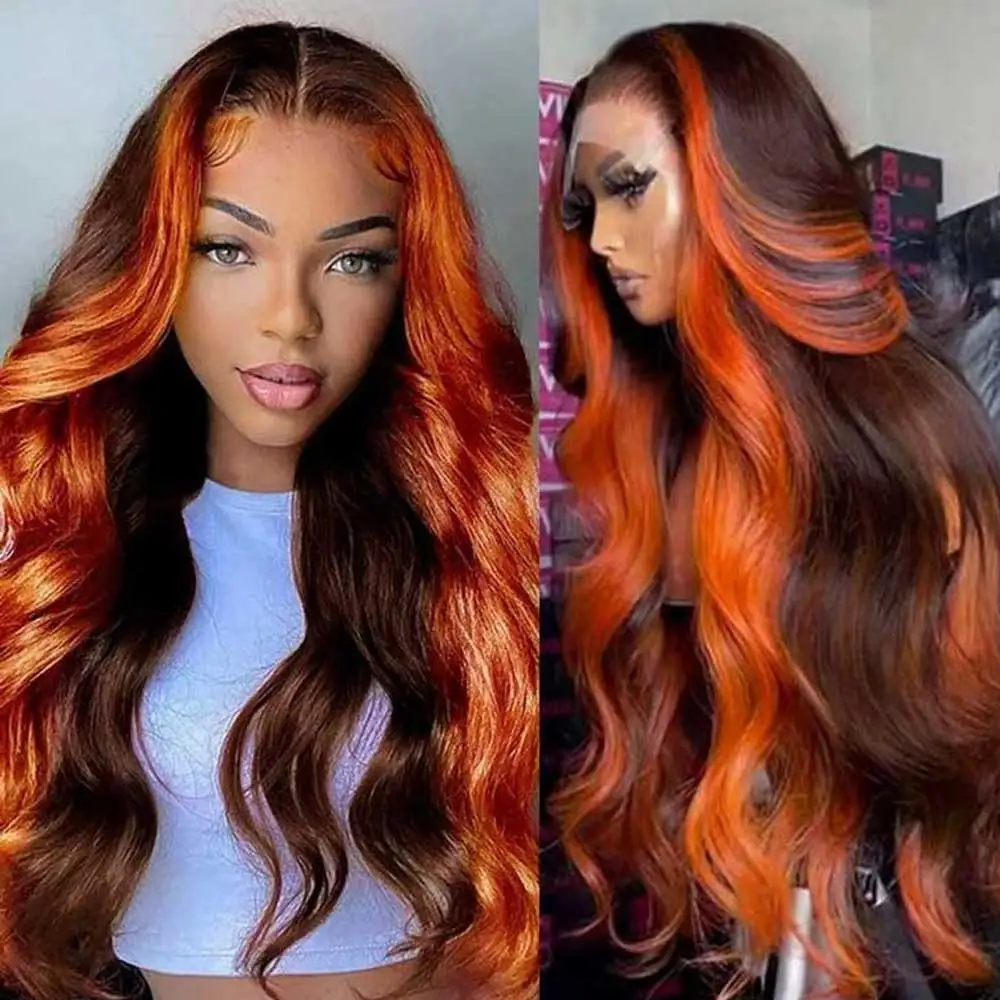 

Ombre Highlight Ginger Wig Human Hair 13x6 HD Lace Frontal Wig Remy Body Wave Human Hair Wigs 13x4 Body Wave Lace Front Wigs