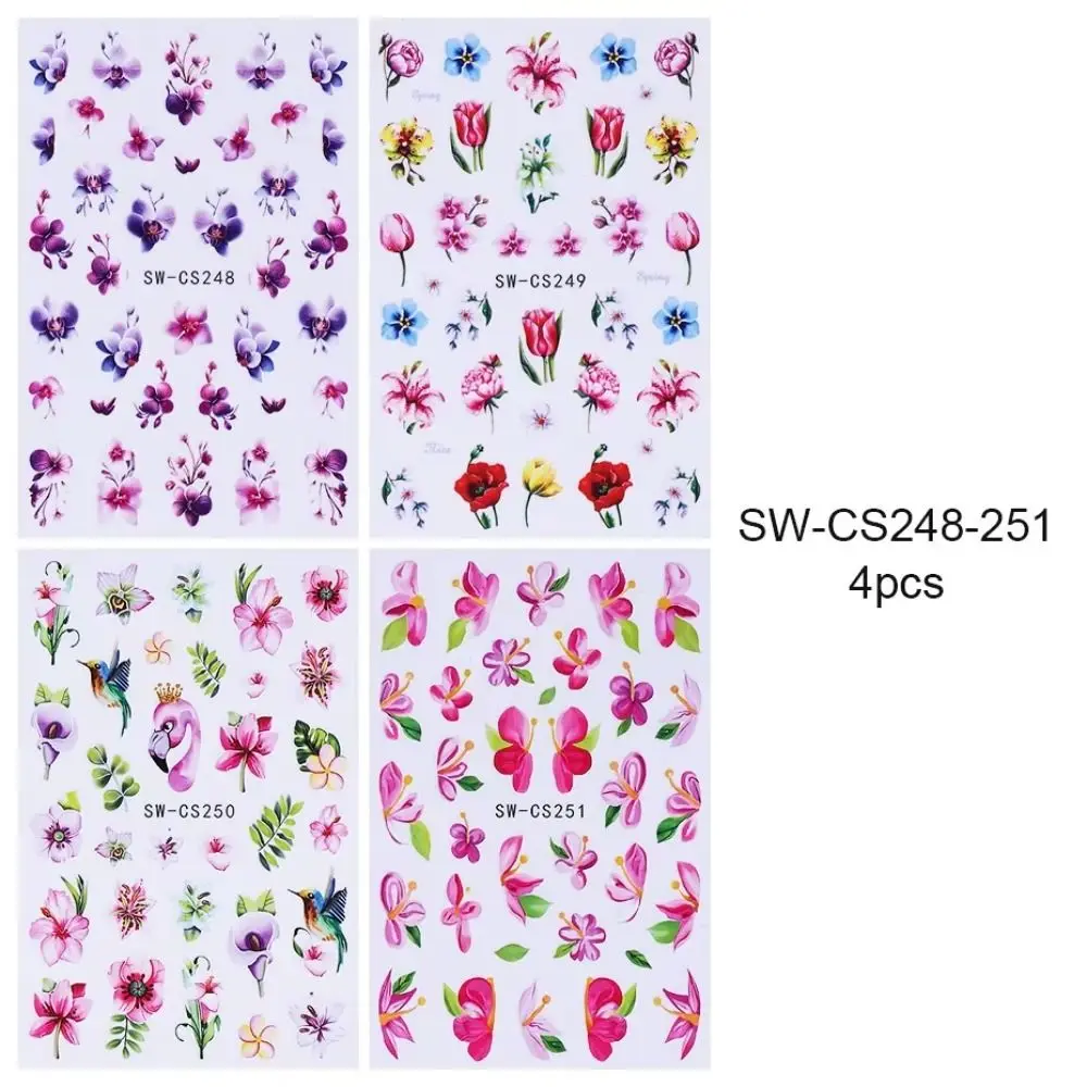 

4pcs 2025 Florals Nail Stickers Self-adhesive Elegant Manicure Decor Ins 3D Adhesive Backing Nail Art Decoration