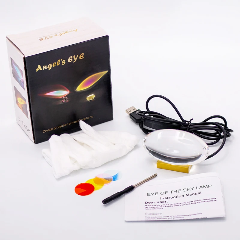 LED Crystal Desk Light Colorful Egg-shaped Night Light Home Decor Creative Projector Angel Eyes Bedside Table Lamp Ambiance Gift