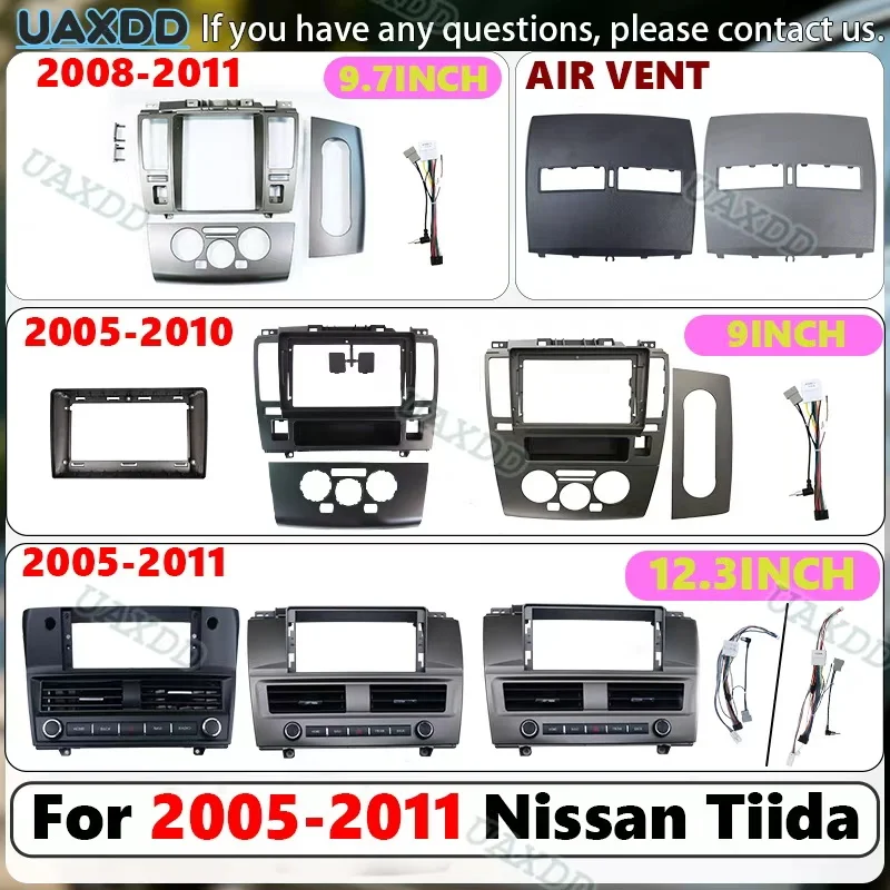 Air Conditioning Vent Grille Assembly FOR Tesla style For 2005-2011 Nissan Tiida Radio Android Frame Fascia Dashboard Kit Panel
