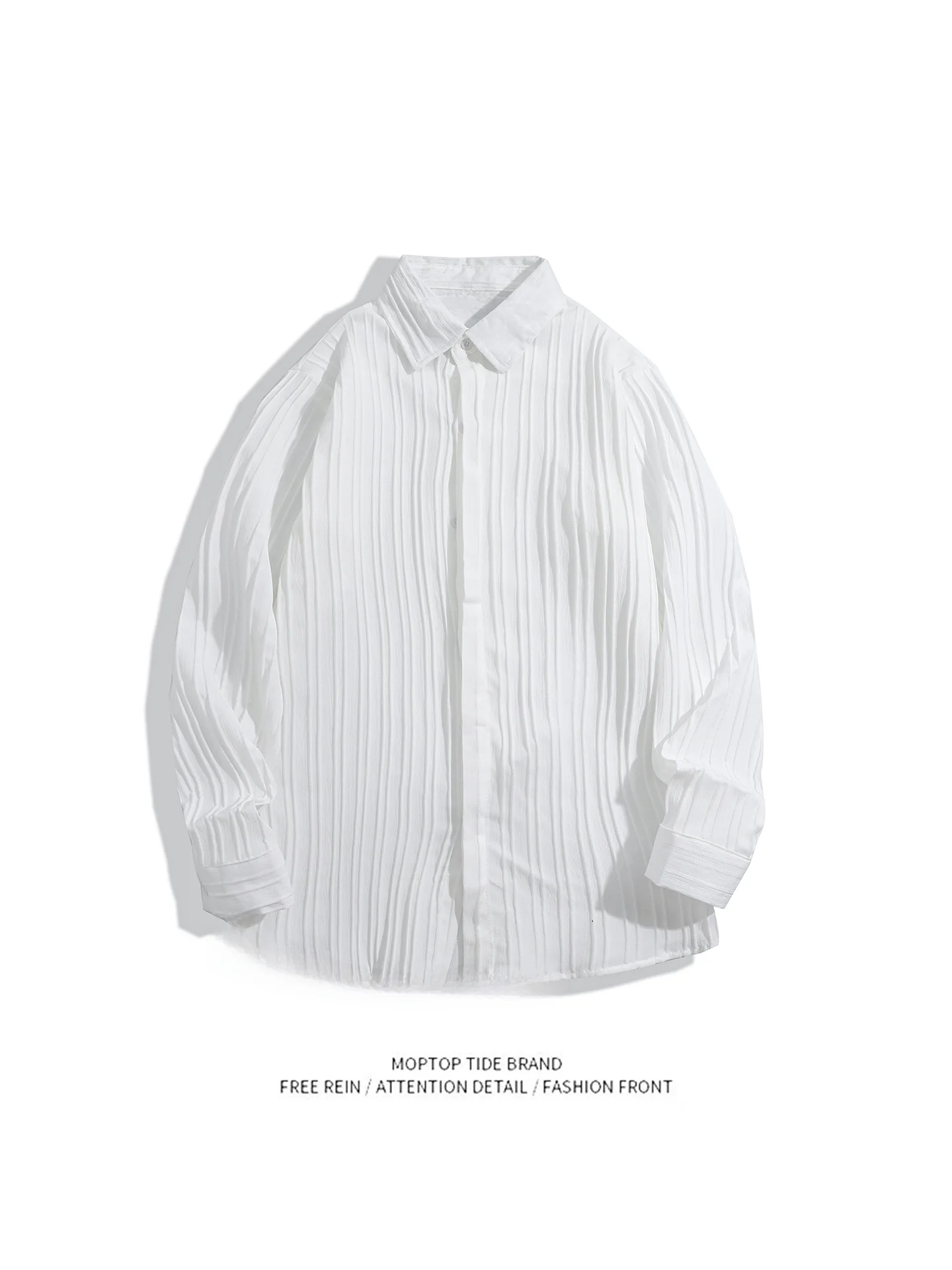 

Mr. WH Original Design Stripe Casual irt Jaet Men's Loose Fit Versatile Top Polyester Fabric Long Sve Zipper Closure