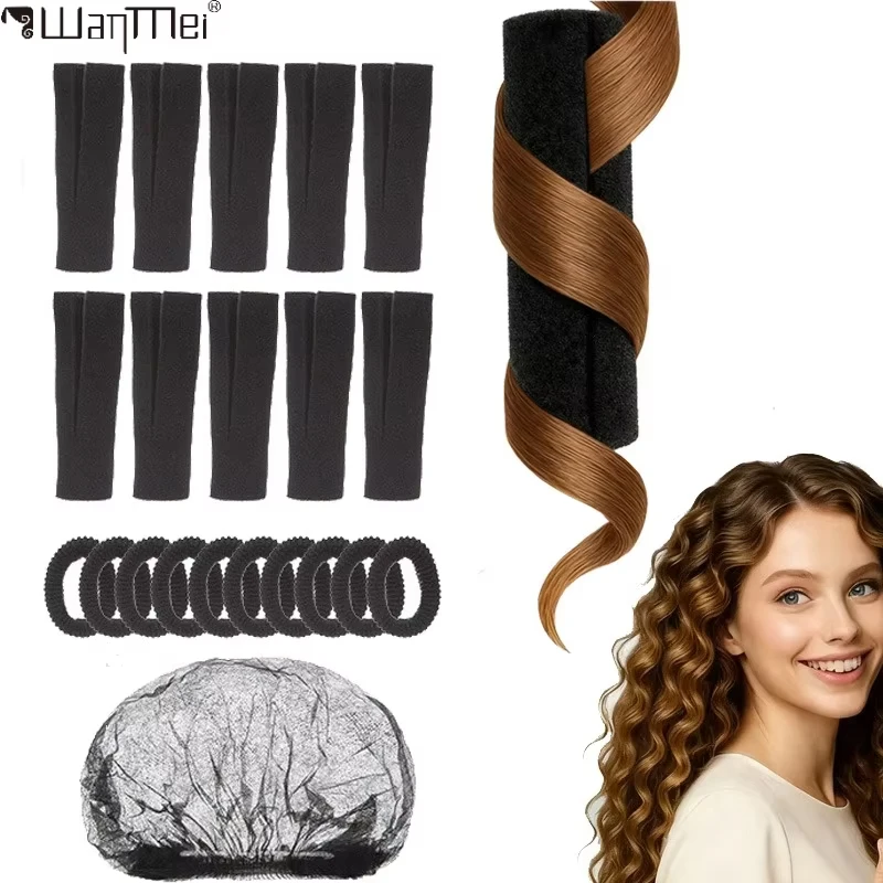 Sponge Hair Rollers Sleep-in Curlers Set with Elastic Mesh Cap for Waves and Curls Easy Use Hair Styling Tools Accessories