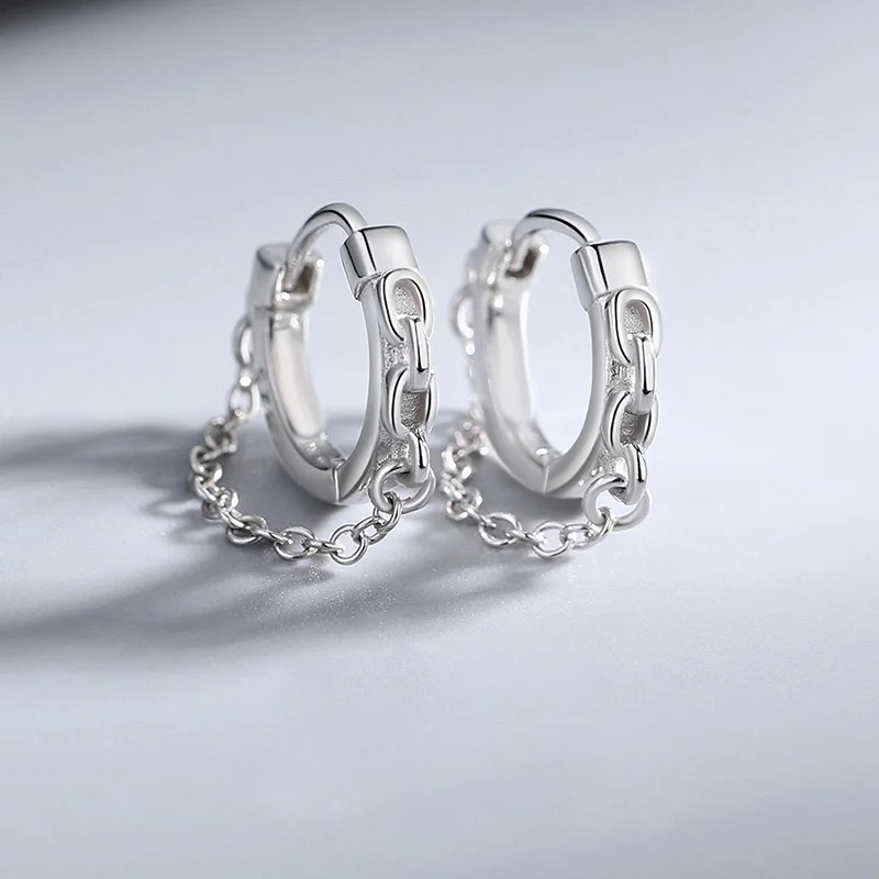 1Pair New In Minimalist Silver Plated Chain Hoop Earrings for Women Men Teens Punk Small Hoop Male Cool Earring Trend Jewelry