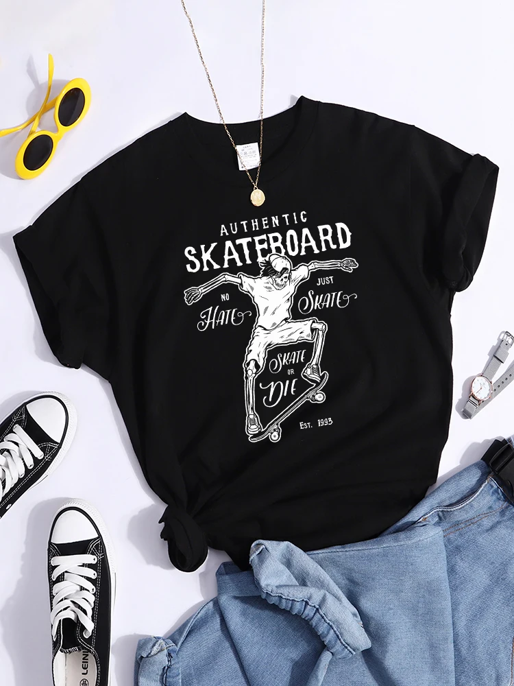 Authentic Skateboard Skate Or Die Female Tshirt Hip Hop Brand Short Sleeve Vintage Quality Clothing Harajuku Fashion T Shirt