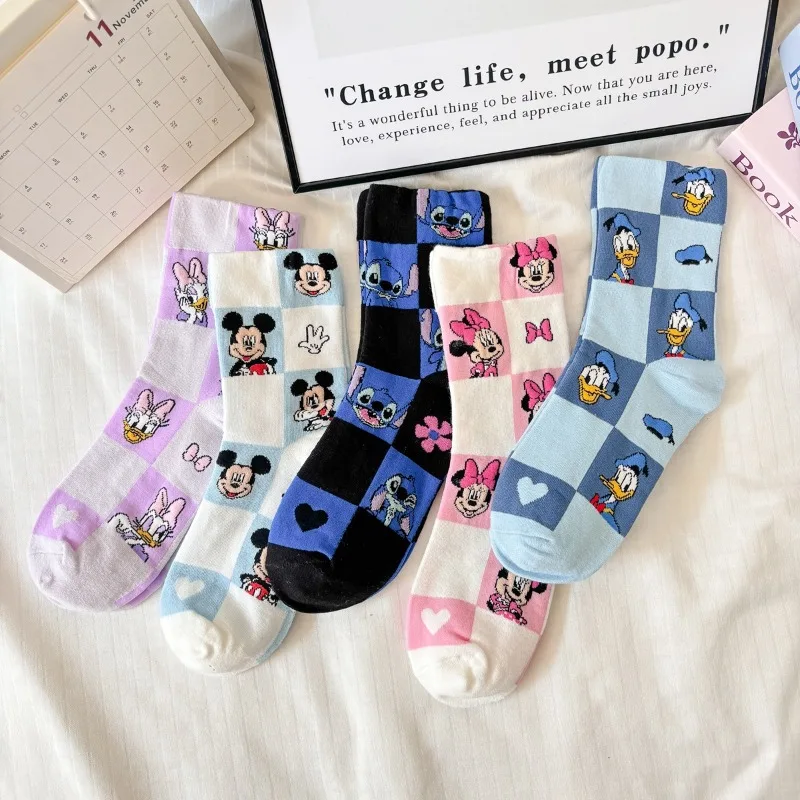 

5Pairs Kawaii Stitch Socks Mickey Mouse Donald Duck Cartoon Anime In tube Socks Soft Breathable Sports Socks Men and Women Gift