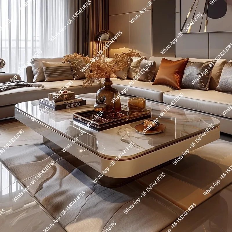 

Italian light luxury coffee table villa large flat floor living room home new high-end marble coffee table