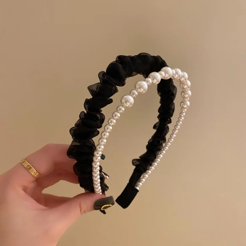 Polka dot pearl double layer hairpin headband for women eadband Girls Kwali Bands Hairband HoopHoliday Party Hair Accessories