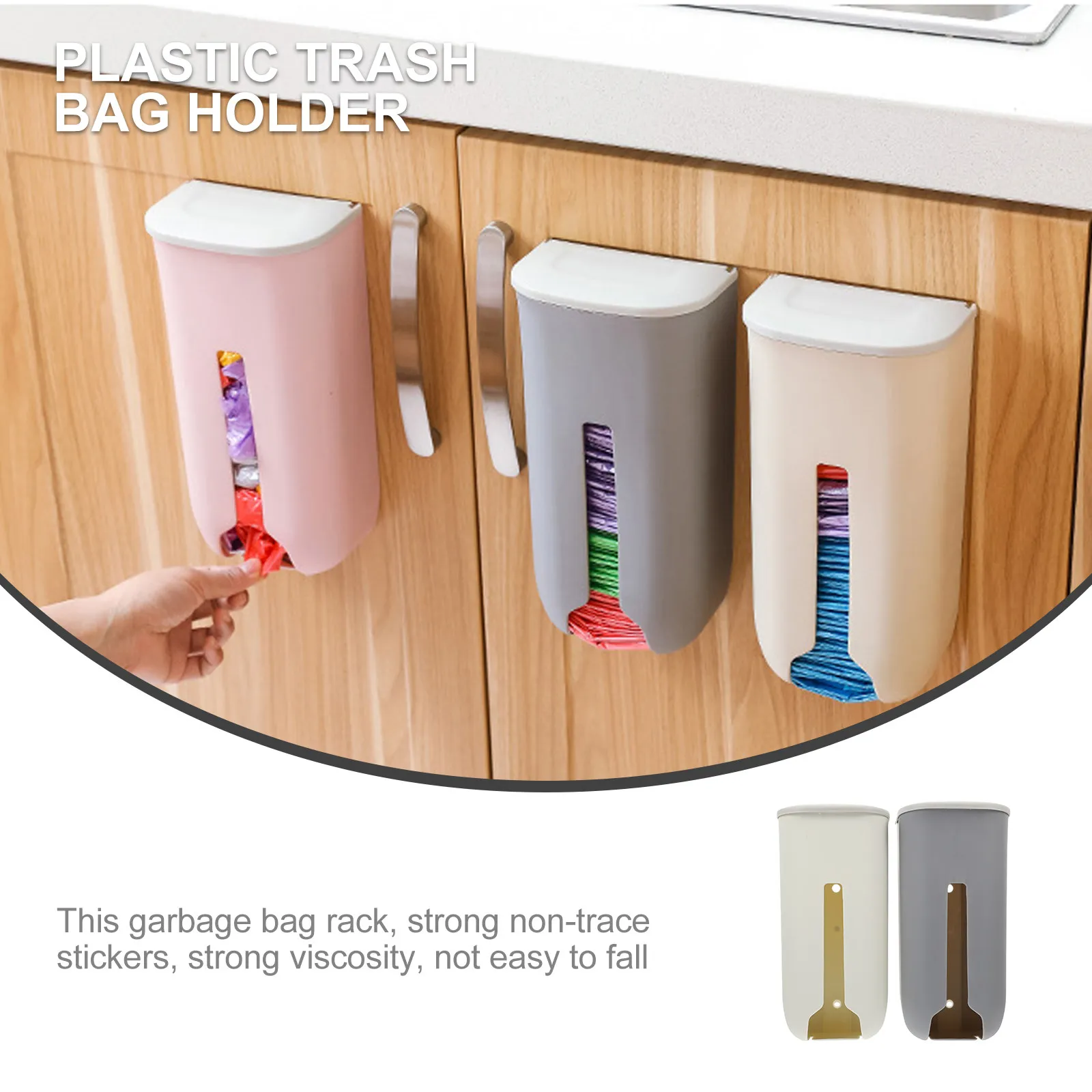 2Pcs Wall Mounted Garbage Bag Rack Heavy Duty Non Trace Adhesive Plastic Trash Bag Holder for Kitchen Bathroom Office Home