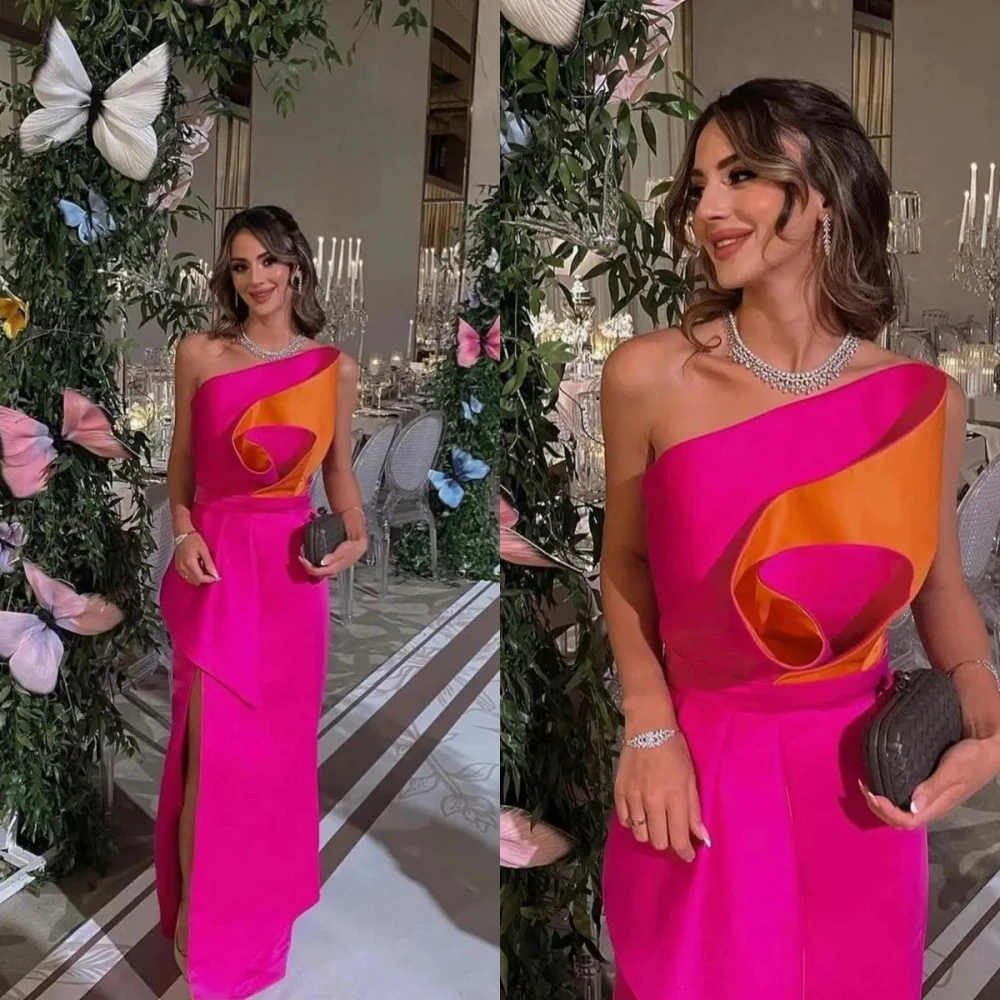 Luxury Pink Party Dresses Sleeveless Side Slit Elegant customized Formal Occasion Dresses Long Ankle Length Evening Dress Women