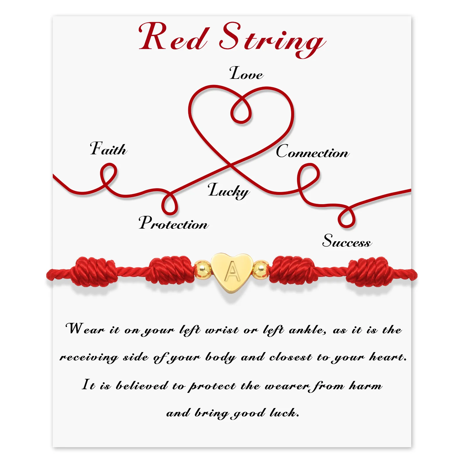 Pulsera de hilo rojo con nudos hechos a mano, 26 letras, corazón inicial, A-Z, amuleto de la suerte, pulseras para mujeres, hombres, pareja, joyería de amistad