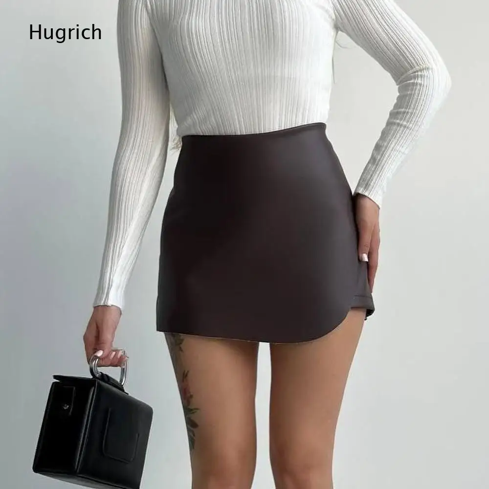 Black High Waist Asymmetrical Irregular Hem Wrap Faux Leather Skort Women 2 In 1 Skirt Shorts Pu Mini Skort Office Daily