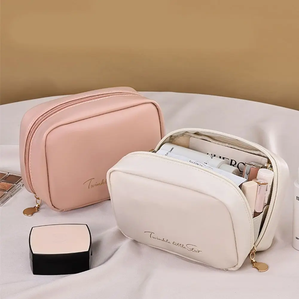 Elegant Zipper Women Makeup Bag Large Capacity Korean Style PU Cosmetic Bag Carry-on Waterproof Toiletry Bag Female/Girls