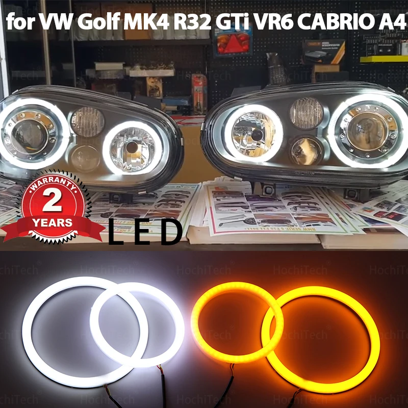 For Volkswagen VW Golf MK4 R32 GTi VR6 CABRIO A4 98-04 White Yellow Dual White Cotton LED Angel Eyes Kit Ring Turn Light