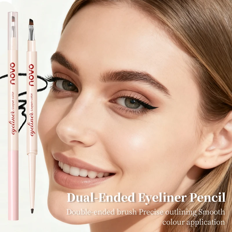 両端ジェルアイライナーペン（ペンシル＋細角ブラシ）、マット仕上げ＆シマー、長持ち、速乾性、防水