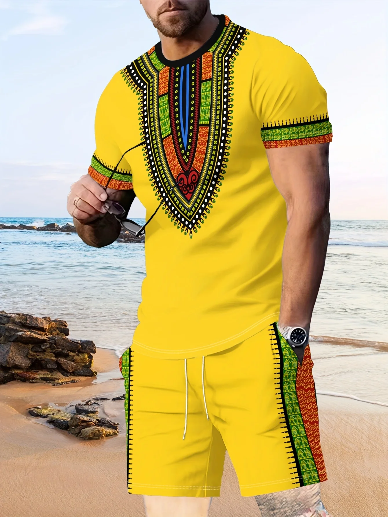 

Новые мужские костюмы в африканском стиле Дашики с 3D-принтом пейсли, футболки и шорты, комплекты из 2 предметов, модные спортивные костюмы, одежда оверсайз для мужчин