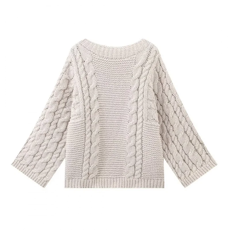 

Autumn Winter European And American Women'S Fashion Elegant Round Neck Flared Sleeve Knitted Sweater Loose Versatile Top