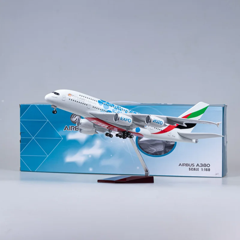 45.5cm A380 Emirates Expo Airline Airplane Model 1/160 Scale Aircraft with Light & Wheels DieCast Plastic Resin Collectible Gift