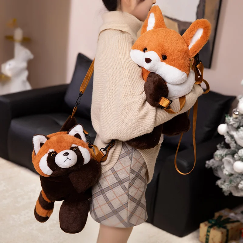 50cm adorável dos desenhos animados anime raposa pequeno panda bonecas de pelúcia mochila bonito brinquedos animais sacos de pelúcia presentes de aniversário das crianças