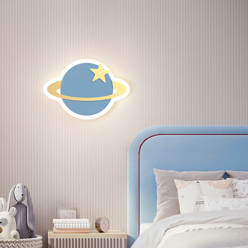 Children\'S Room Wall Lamp Girls Boys Cute Crown Clouds Rocket Planet Night Light Modern Simple Lovely Bedroom  Light