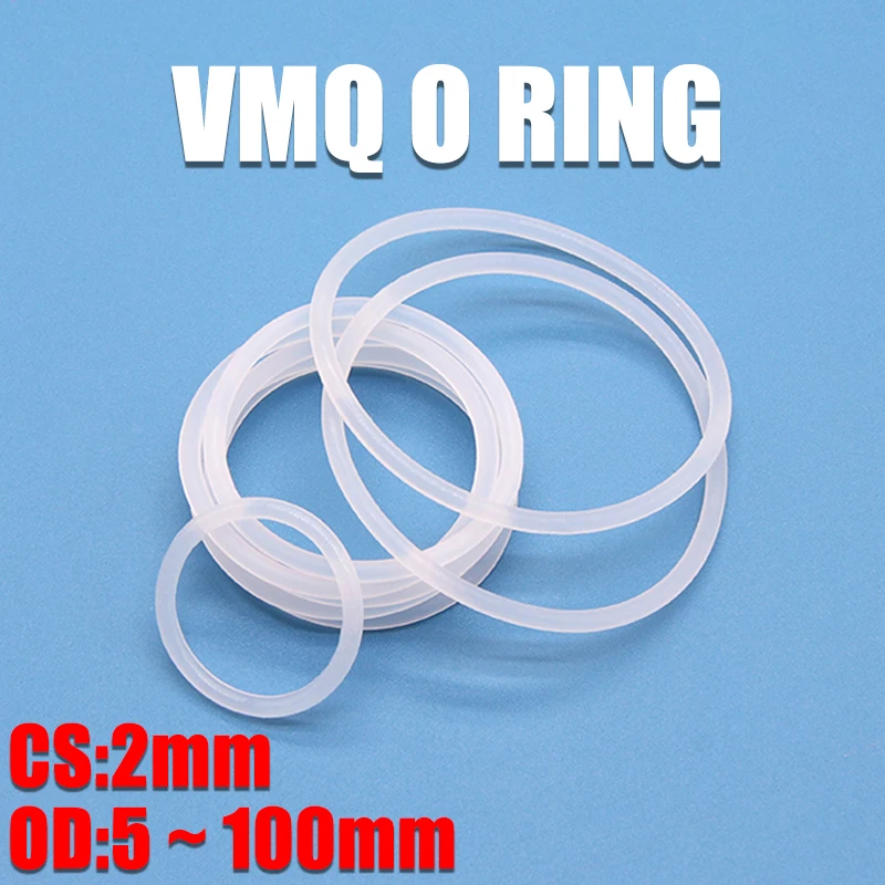 10/50Pcs White Food Grade Silicone Ring Gasket CS 2mm OD 5 ~ 100mm Waterproof Washer Rubber VMQ O Rings Silicone Ring