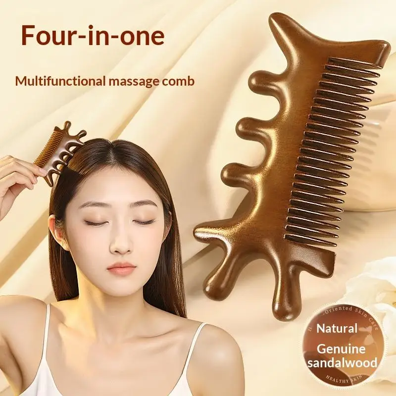 Head Body Massager Neck Face Health Care Massage Tool Meridian Scalp Four-in-one Sandalwood Comb Massage Acupoint Nose Scraper
