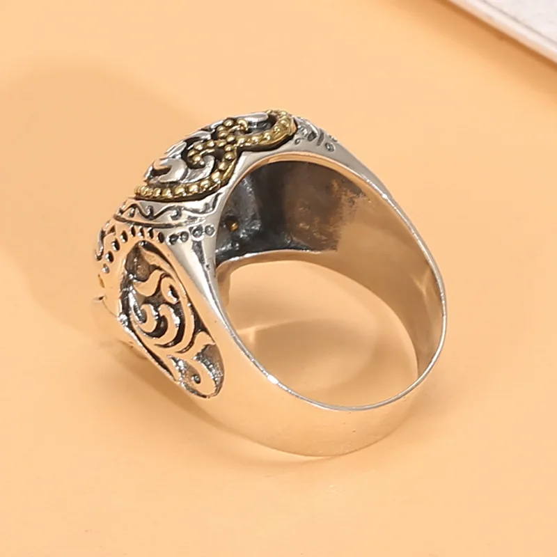 S925 sterling silver retro thai silver domineering fashionheart skull ring men index finger inlaid with red stone ring