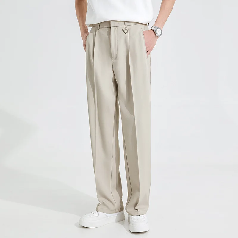 

Summer New Casual Wide Leg Pants Drapey Loose Design High Fashion Casual Suit Straight Leg Trousers Polyester Fiber mid Waist