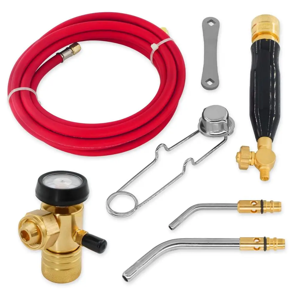 Professional Brass Air Acetylene Torch Kit with Quick Disconnect Tips and Regulator AR-B Regulator G-4 Handle AH-12 Hose A-3 &