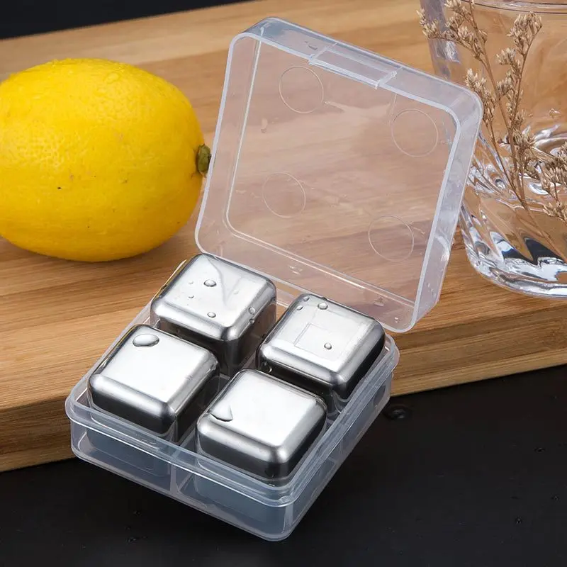 Food Grade Stainless Steel Whisky Stones, Reusable Metal Ice Cubes with Tongs & Storage Box for Cocktails/Juice/Soda