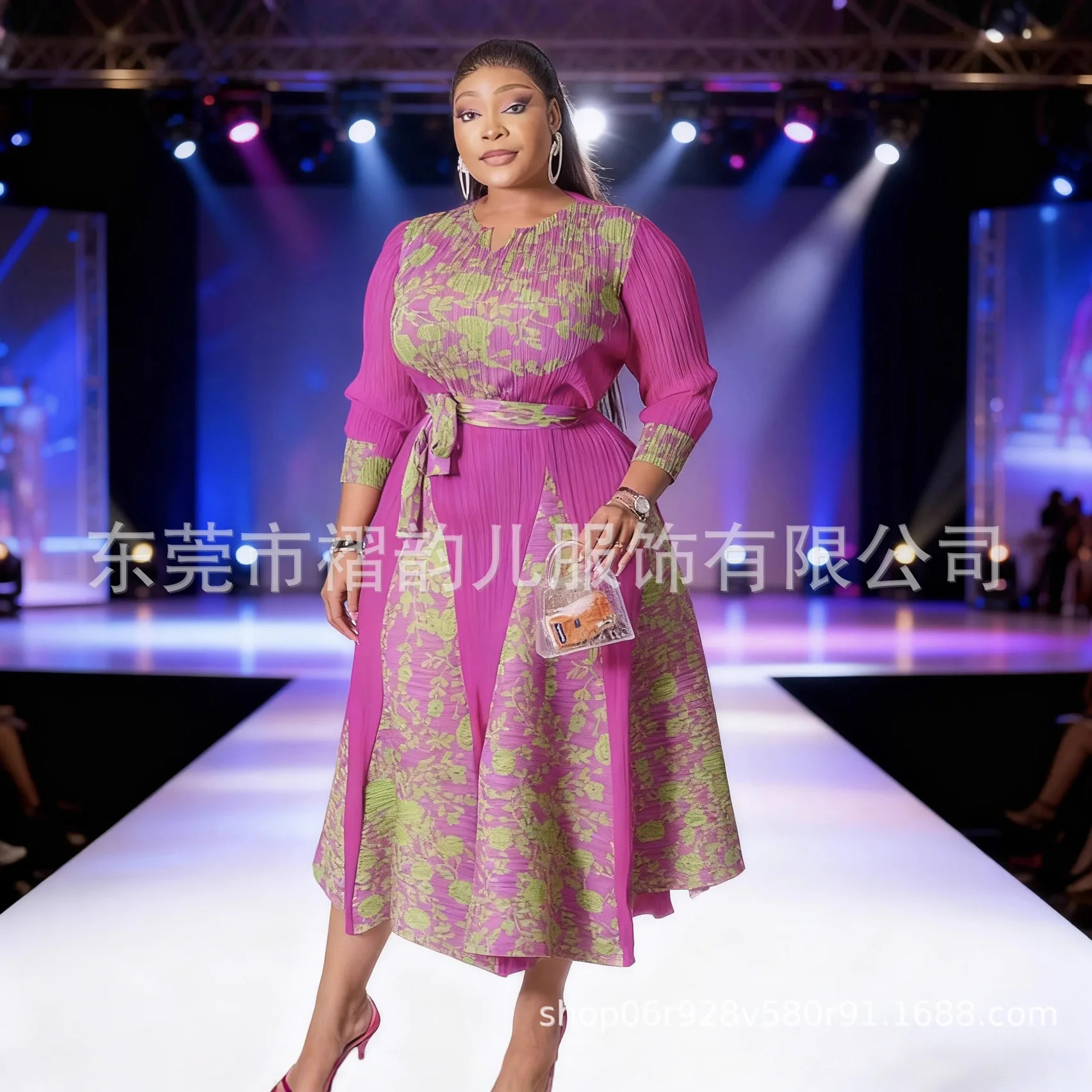 

Miyake Pleated V-neck Printed Pleated Miyake Dress Fashion Full Sleeve with Lace Up Elegant Maxi Long Dresses for Women 2025 New