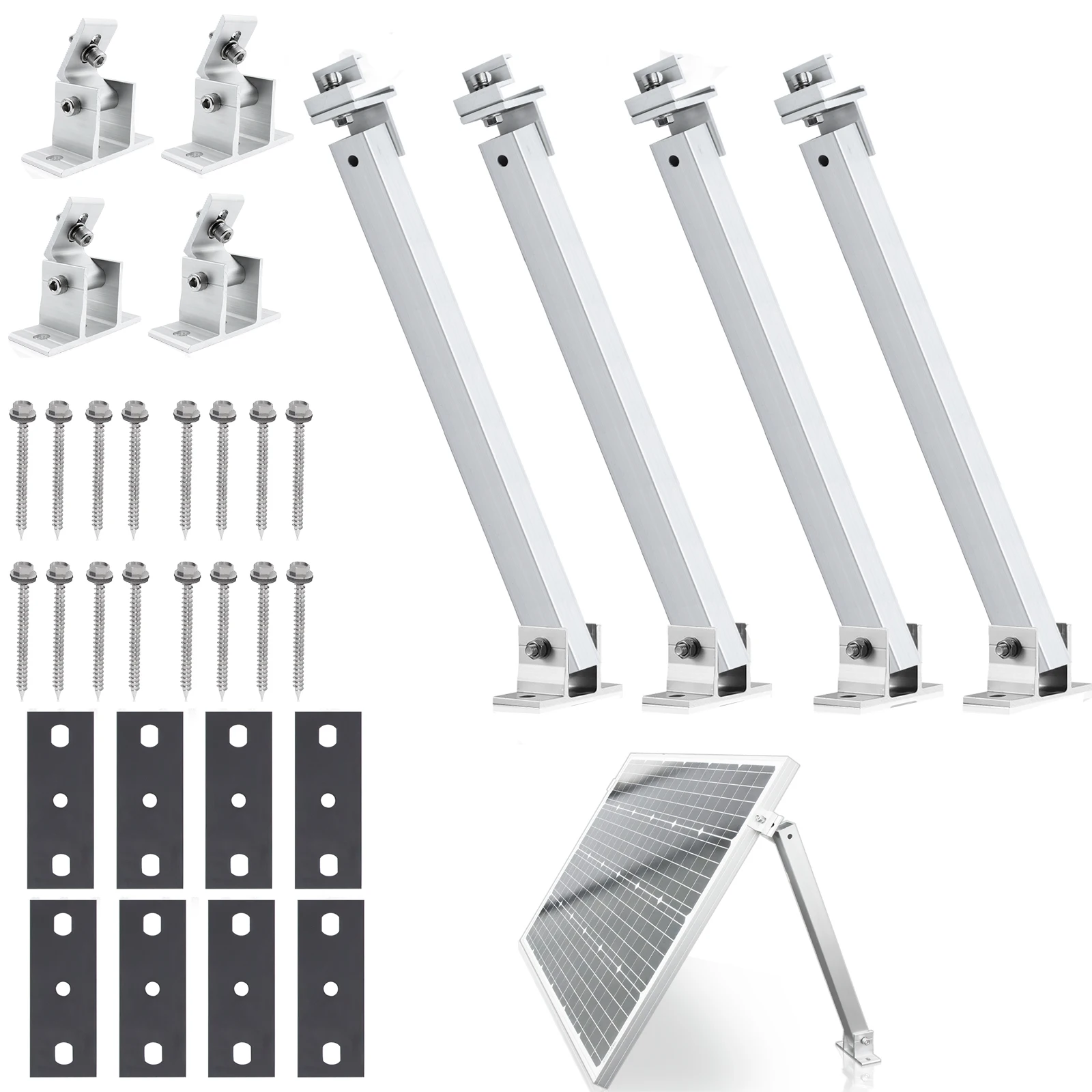 Supports de montage inclinables réglables pour panneaux solaires (4/2 pièces) avec pieds et base pliables pour panneaux de 100-500W pour système hors réseau (toit/camping-car/bateau)