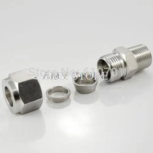 Conexão de tubo, 2 peças 1/8 "bsp x6mm virola dupla encaixe de tubo, conector macho bsp, aço inoxidável 304