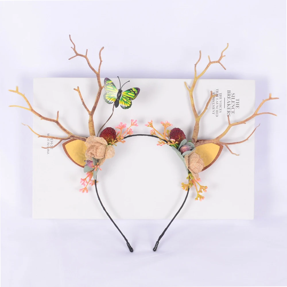 Deer Ears Antler Hair Hoop Retro Tree Branch Christmas Hairbands Super Thin Handmade Headband Hair Accessories for Women Girls