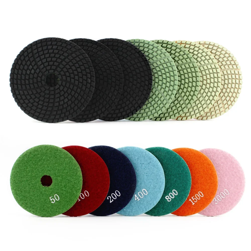 Tampons de polissage diamant, 4 pouces, 5 pièces/10 pièces, pour granit, marbre, béton, spirale de 100mm, disque de polissage de sable humide